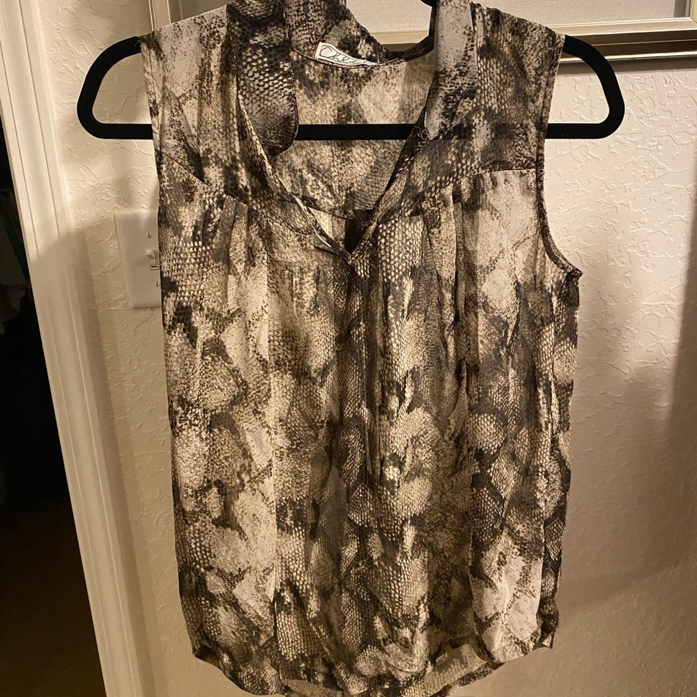 Chloe K Sleeveless Sheer Snake Print Top - Size S